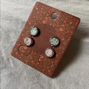 NEW Faux Druzy Crystal Stud Earrings Set